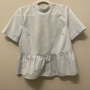 Bleuh Ciel Pastel Blue Ruffle Short Sleeve Top | SM